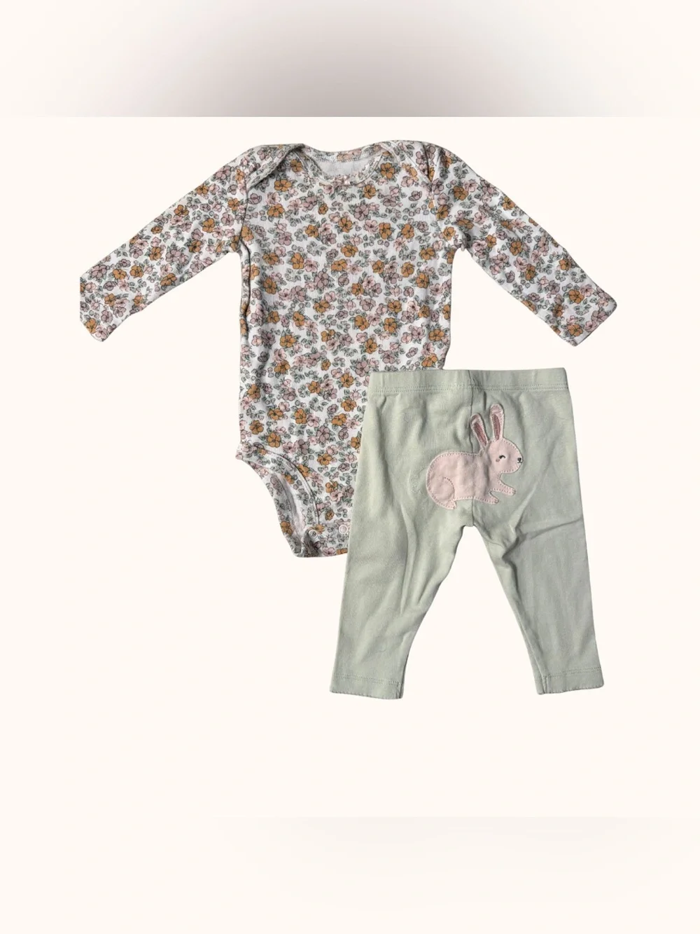 Carter's White Floral Long-Sleeve Bodysuit with Light Green Leggings